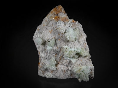 Hemimorphite on Apatite pseudo. Tarbuttite from Skorpion Mine, Rosh Pinah, Namibia [db_pics/update7/ML00587a.jpg]